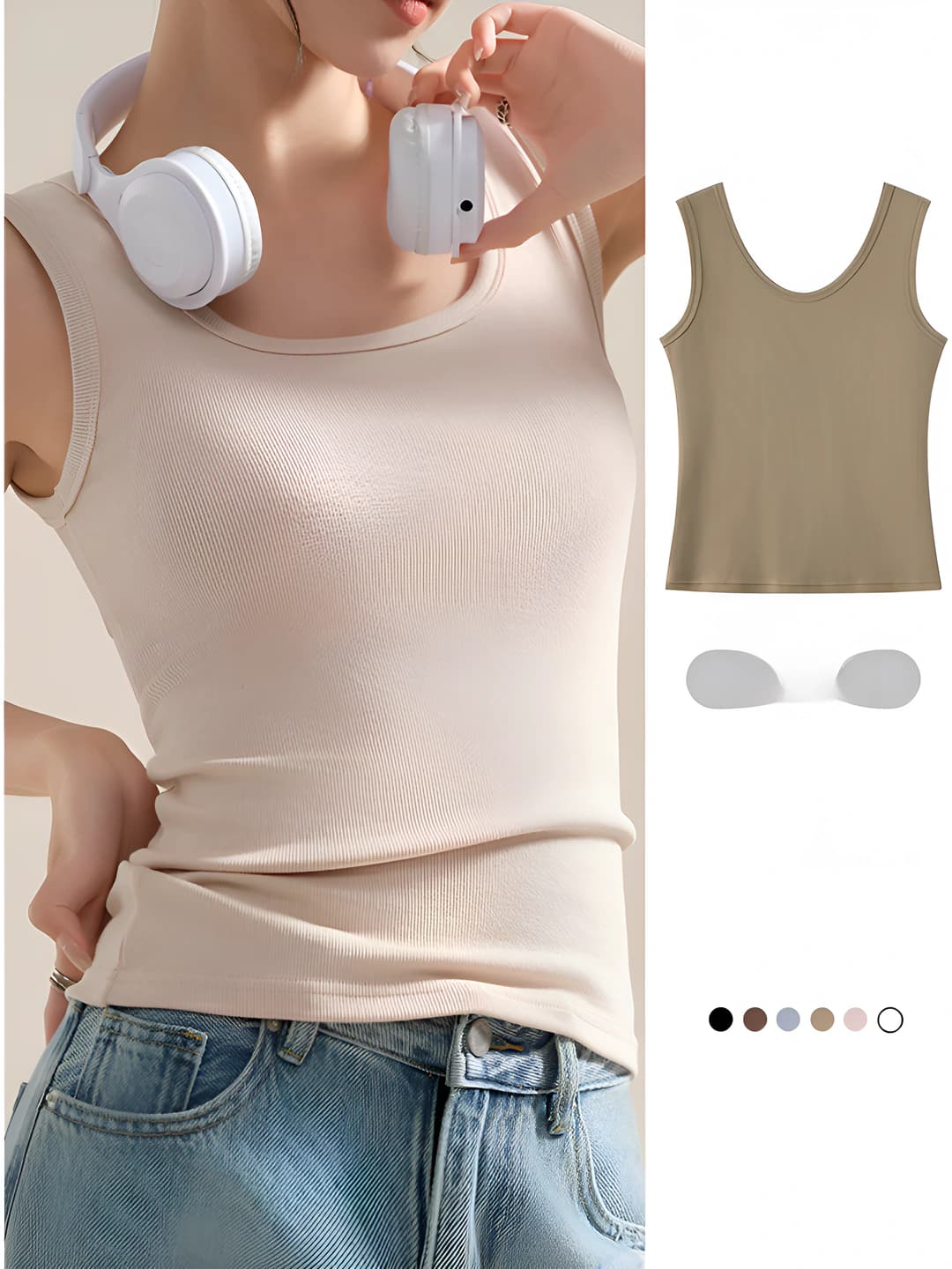 Women's tank top, summer, solid colour, slim fit, slimming, stretch, for inner and outer wear