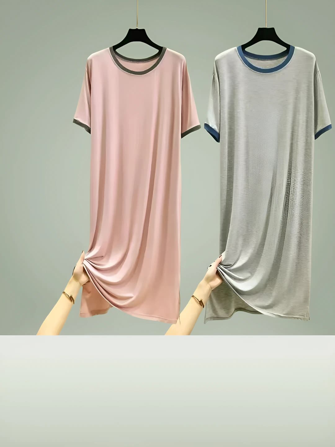 Ayollar uchun yozgi katta o'lchamli mo'dal kalta yengli uzun uy ko'ylagi, bo'sh (oversize) va yupqa