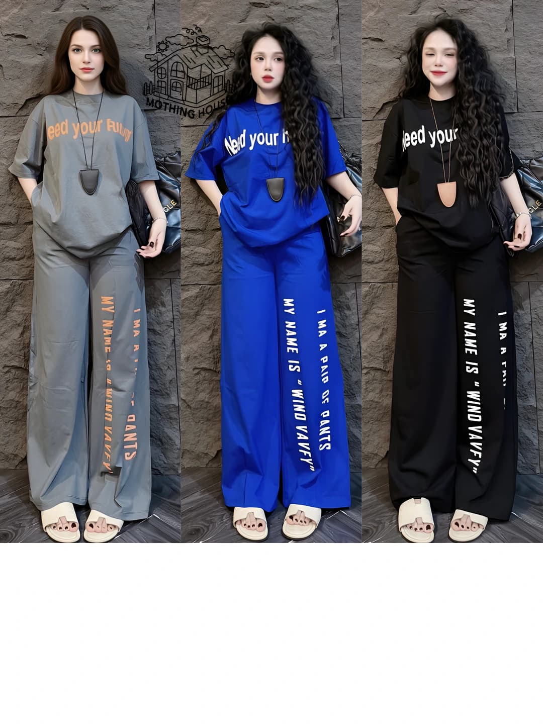 Ayollar uchun yozgi bosma naqshli kalta yengli bo'sh (oversize) keng shimli kundalik to'plam