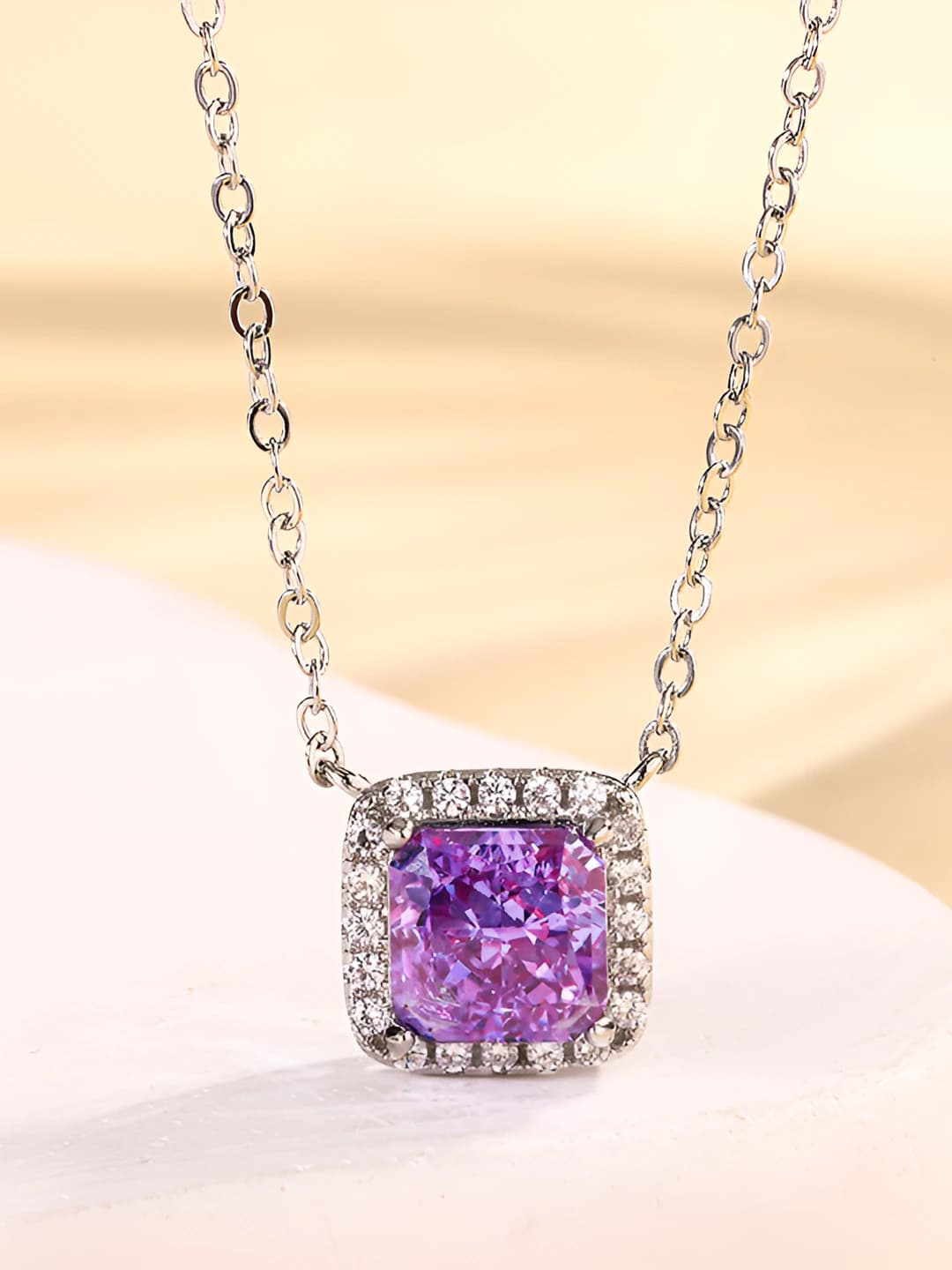 Ice cut purple diamond pendant, chain