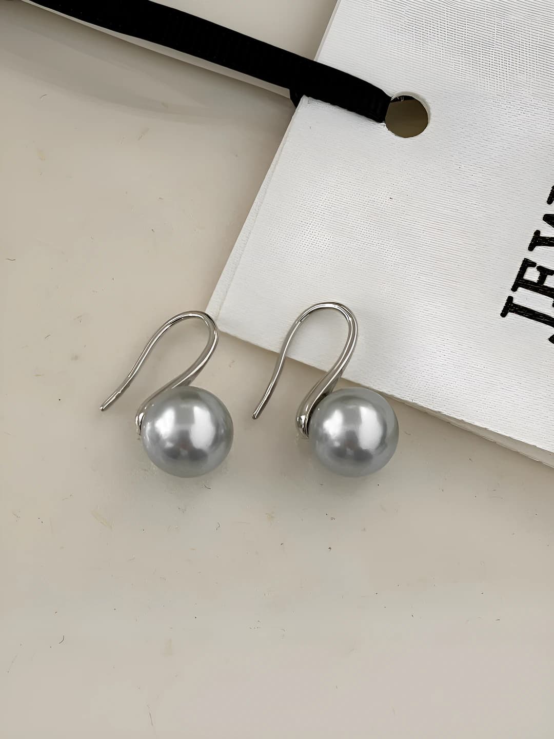 Silver earrings with 10mm grey glass pearls