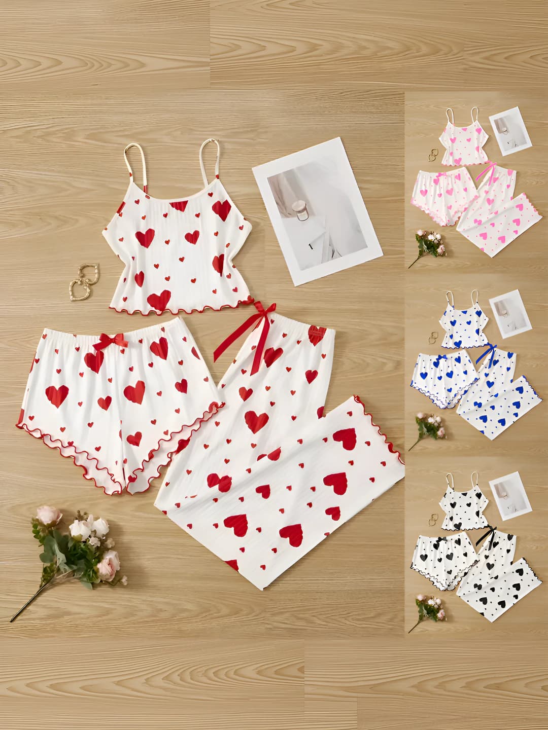 Women's home set: camisole top, trousers and shorts, summer, stretch, printed