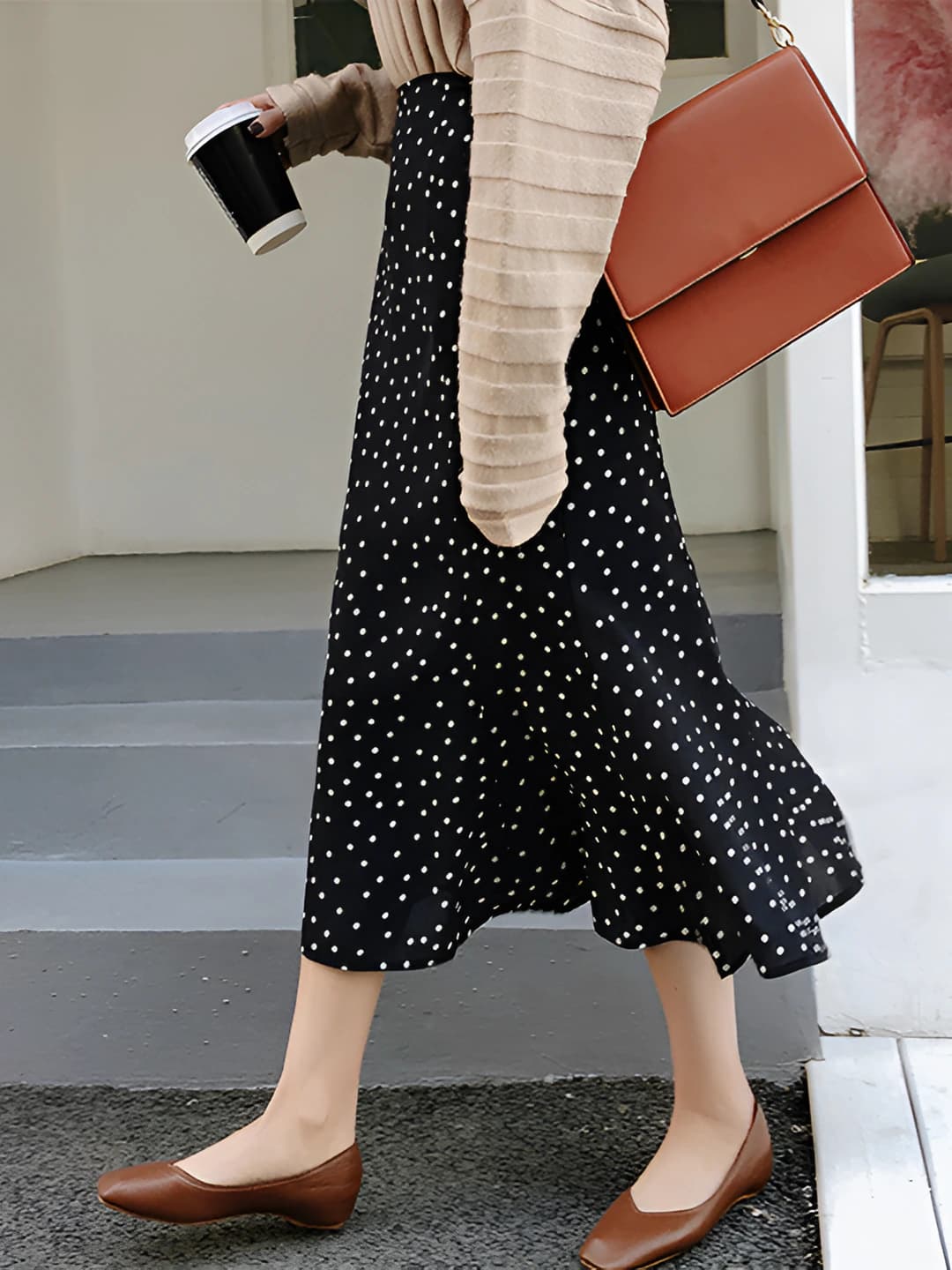 Women's 2026 spring-autumn Korean style high waist printed slimming mid-length skirt