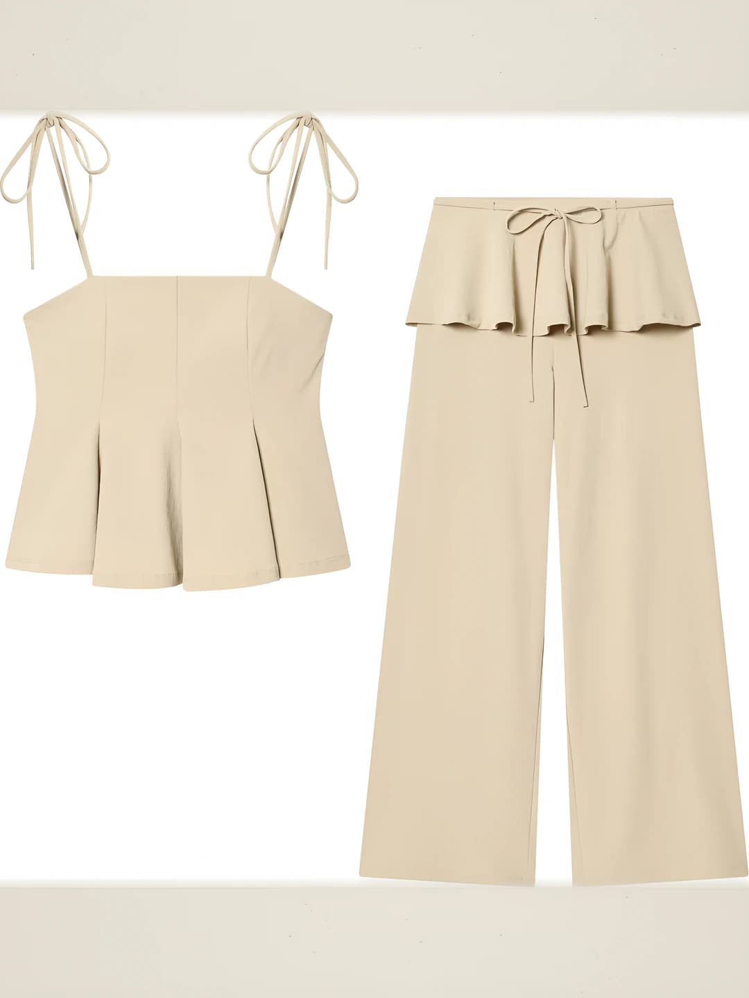 Women's summer sleeveless tank top and wide-leg trousers set, solid colour, casual style