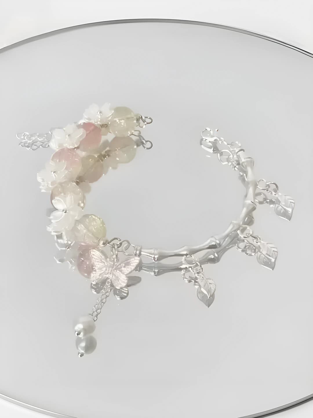 Women's Korean style bracelet with floral design, mixed material, semi-handmade