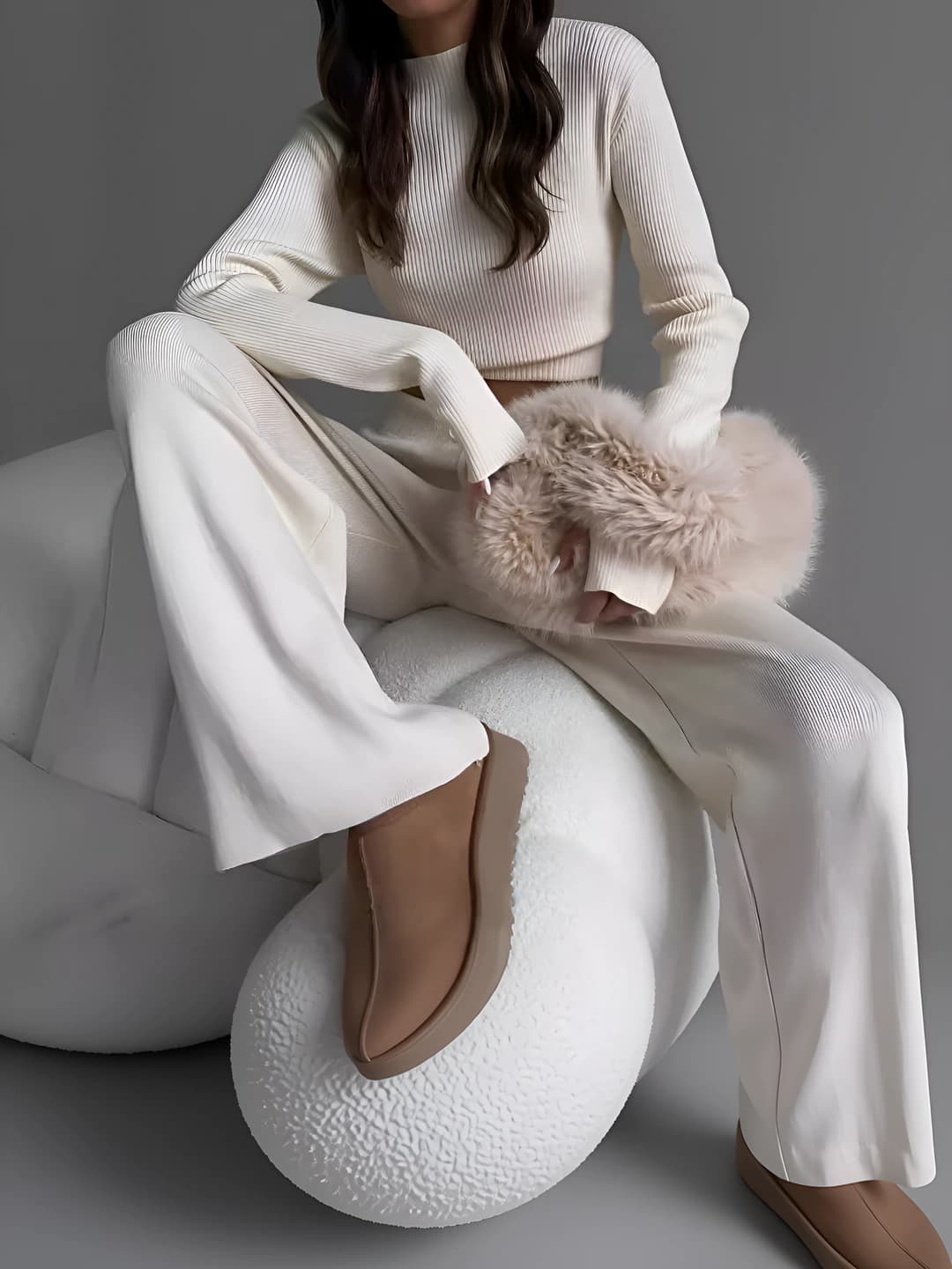 Women's knitted suit: long sleeve, casual, spring-autumn, set with trousers