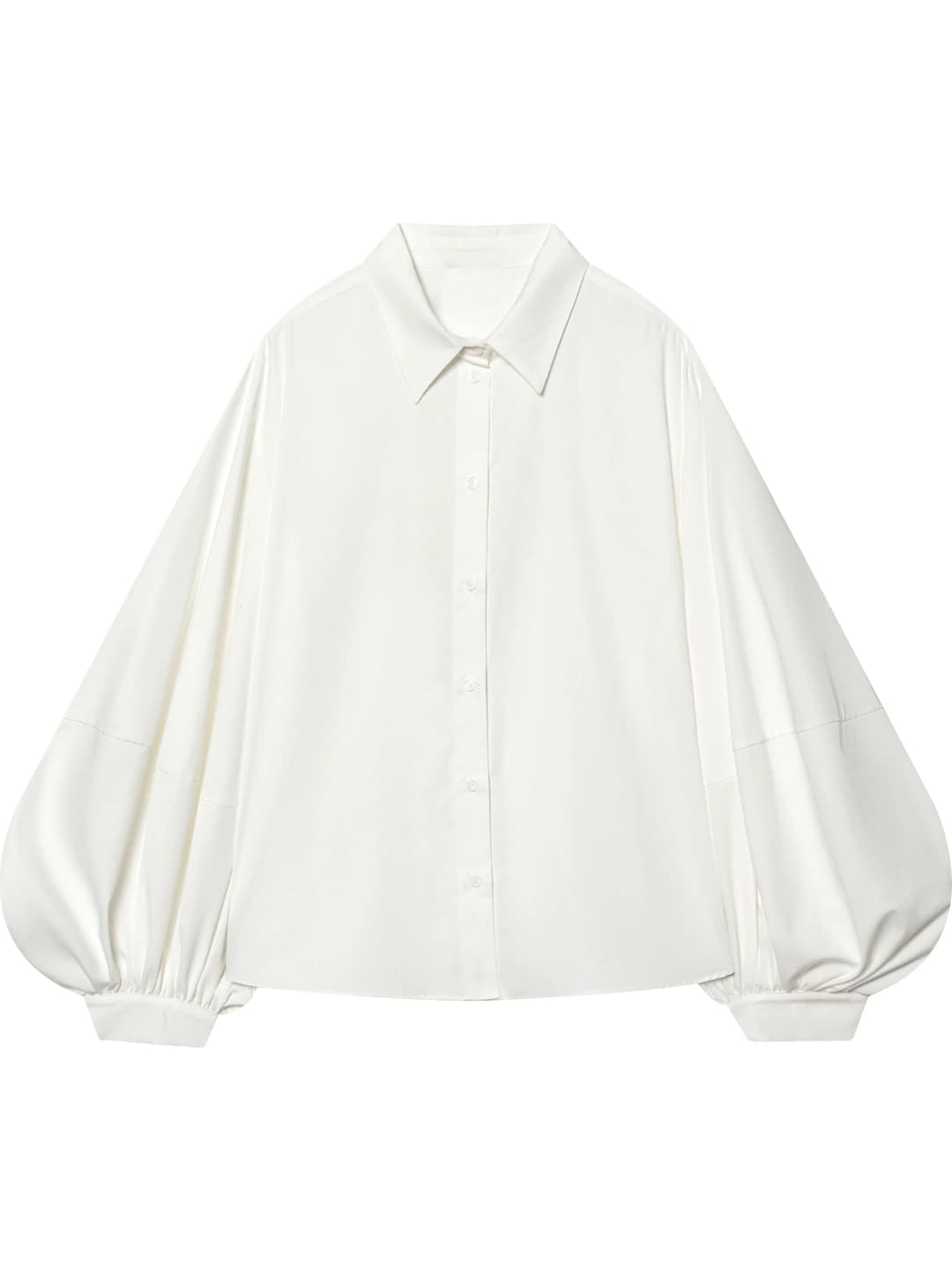 Women's long-sleeve poplin blouse with puff sleeves, polo collar, solid colour, spring 2026