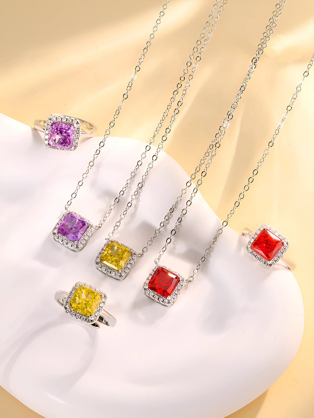 Women's 2026 simple style set with 8*8mm square stone, high-carbon diamond inlay, bronze base with gold plating