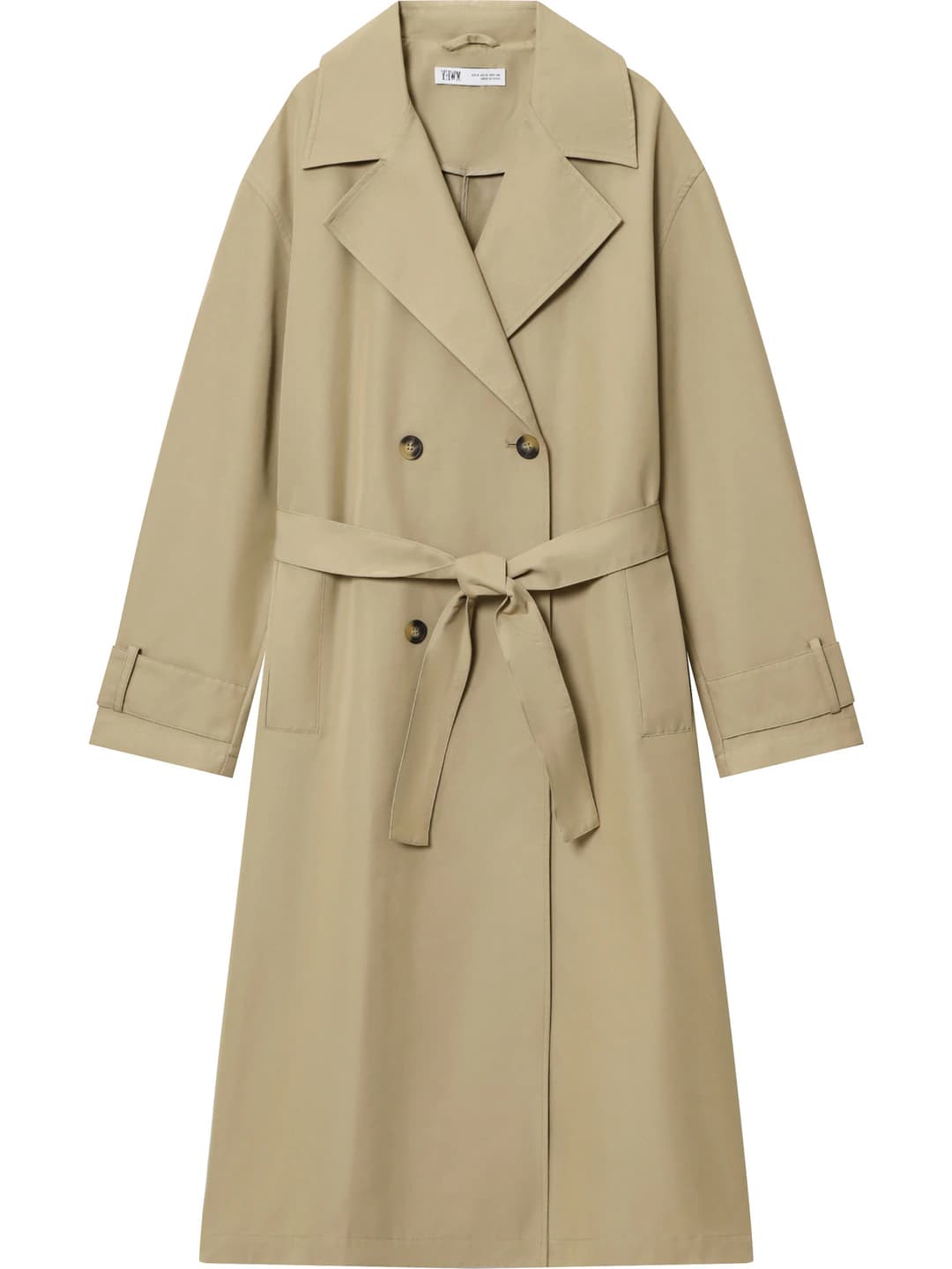 Women's long trench coat, polyester fabric, blazer collar, long sleeve, double-breasted closure, casual style