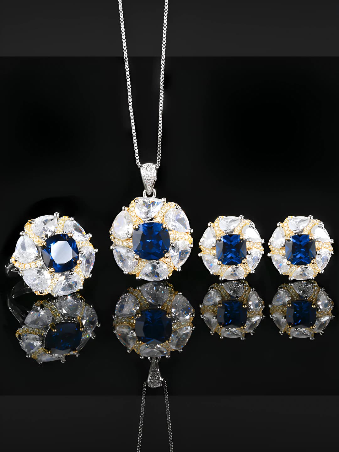 Women's 2026 set with simulated blue spinel on gold-plated bronze 10-8mm