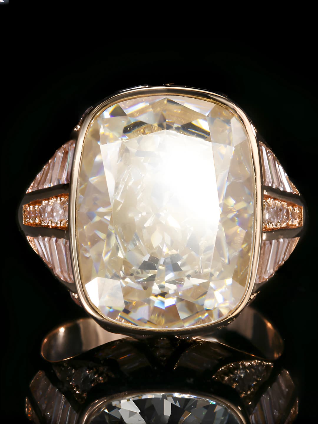 2026 Retro Style Square Gold-Plated Copper Ring with High Carbon Diamond Inlay Rose Gold 12*16
