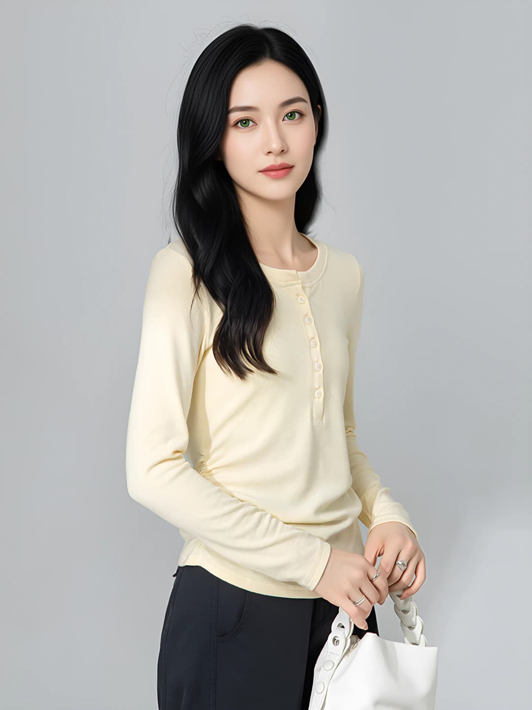 Women's solid colour long-sleeve base top, slim fit, slimming, POLO collar, t-shirt, autumn 2026