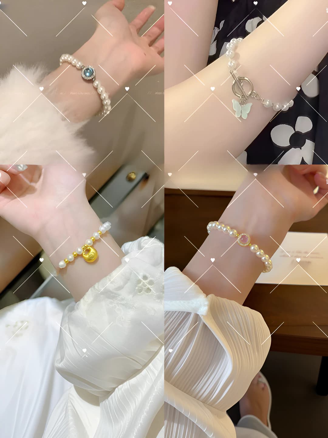 Ocean style mermaid bracelet, 4 pcs, blue pearl, Korean style