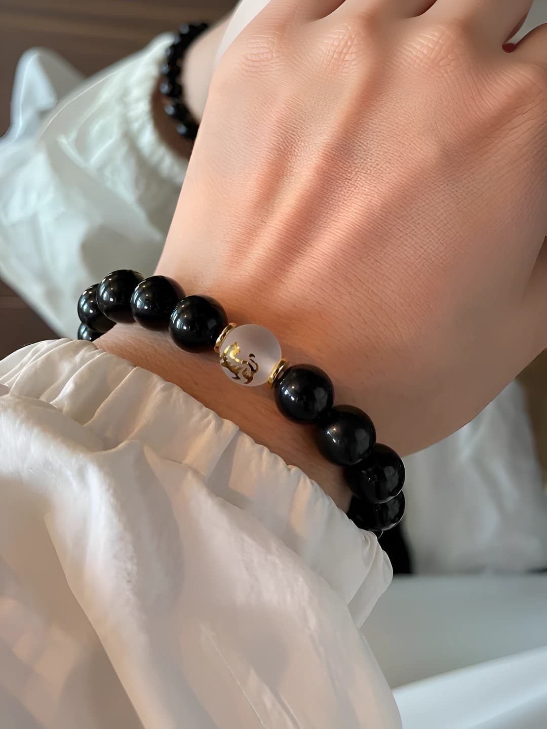 Black obsidian stretch bracelet for 2026, for men and women, ethnic style design element
