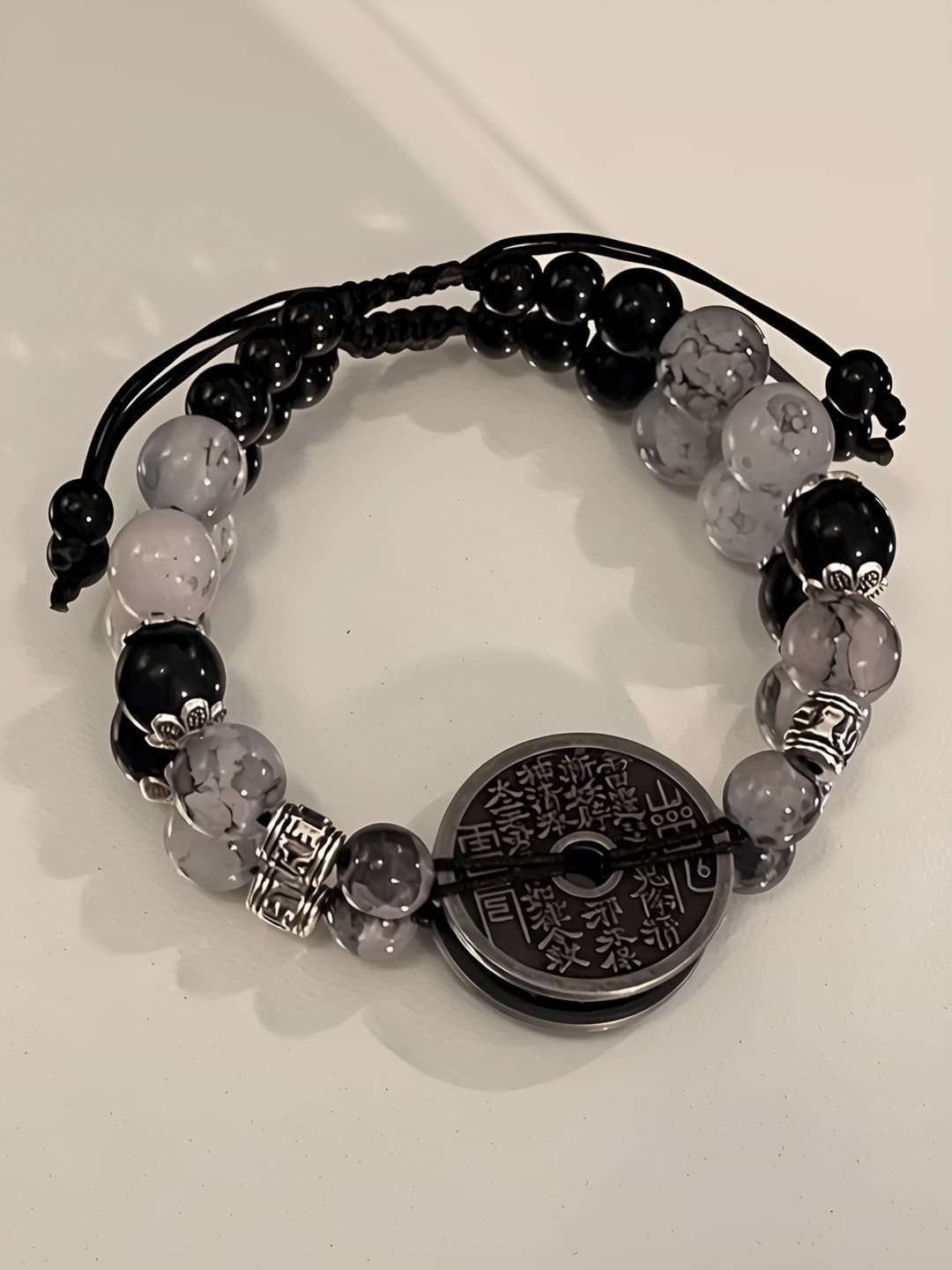 Retro natural stone bracelet with Chinese ink wash and mountain spirit motif for couples