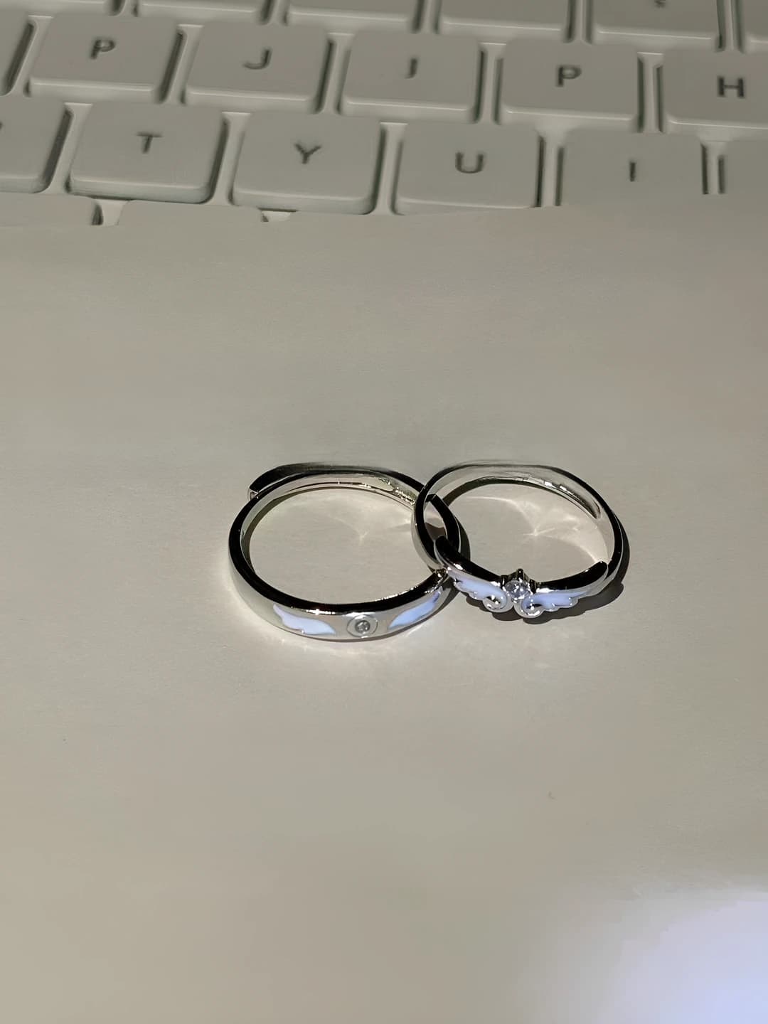 Women's glowing angel wings couple ring, zinc alloy, Korean style
