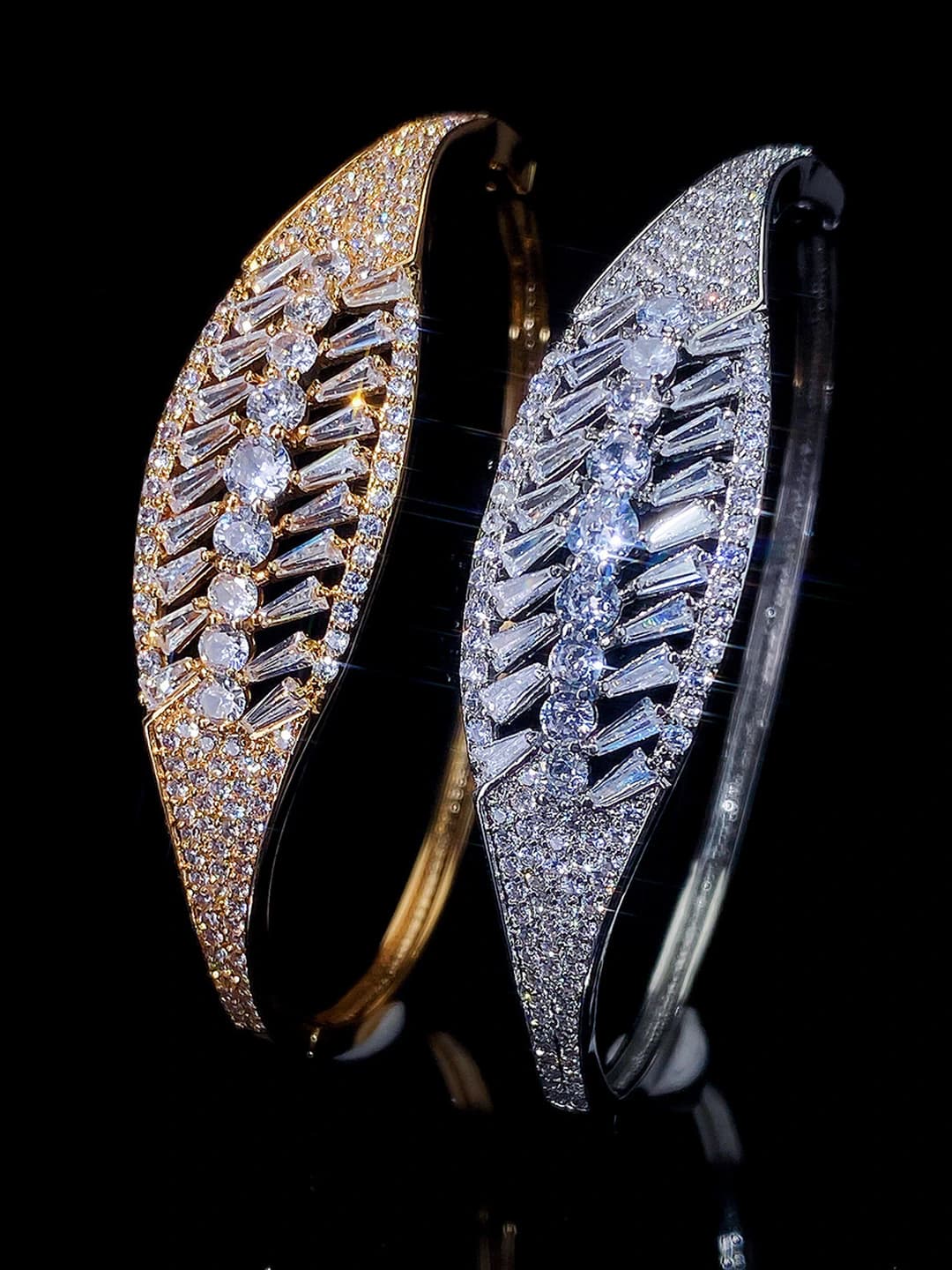Women's open bangle with full zircon setting, stylish accessory in light luxury style
