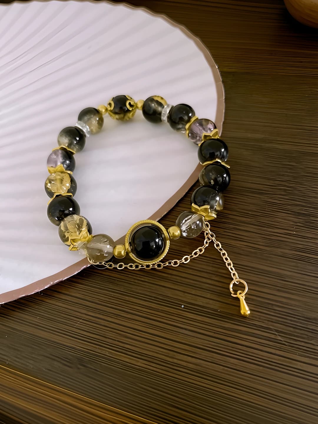 Women's black glass bead bracelet, handmade, geometric shape, Japanese and Korean style