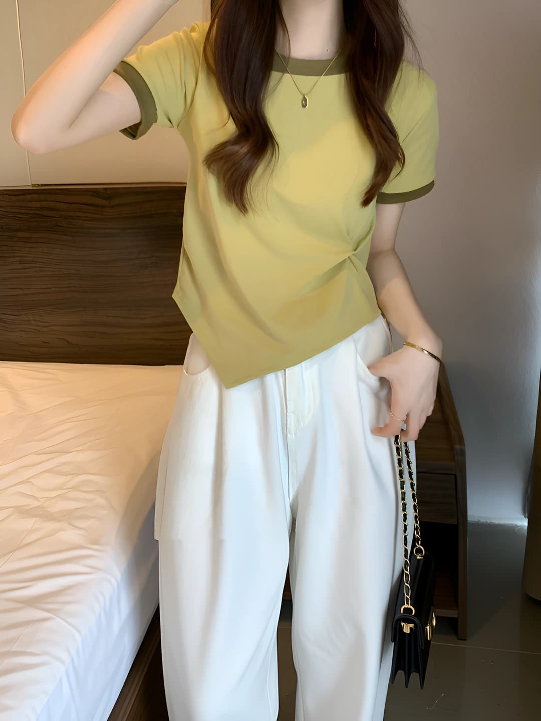 Women's short sleeve t-shirt for summer 2026, solid colour, slim fit, crew neck, cropped