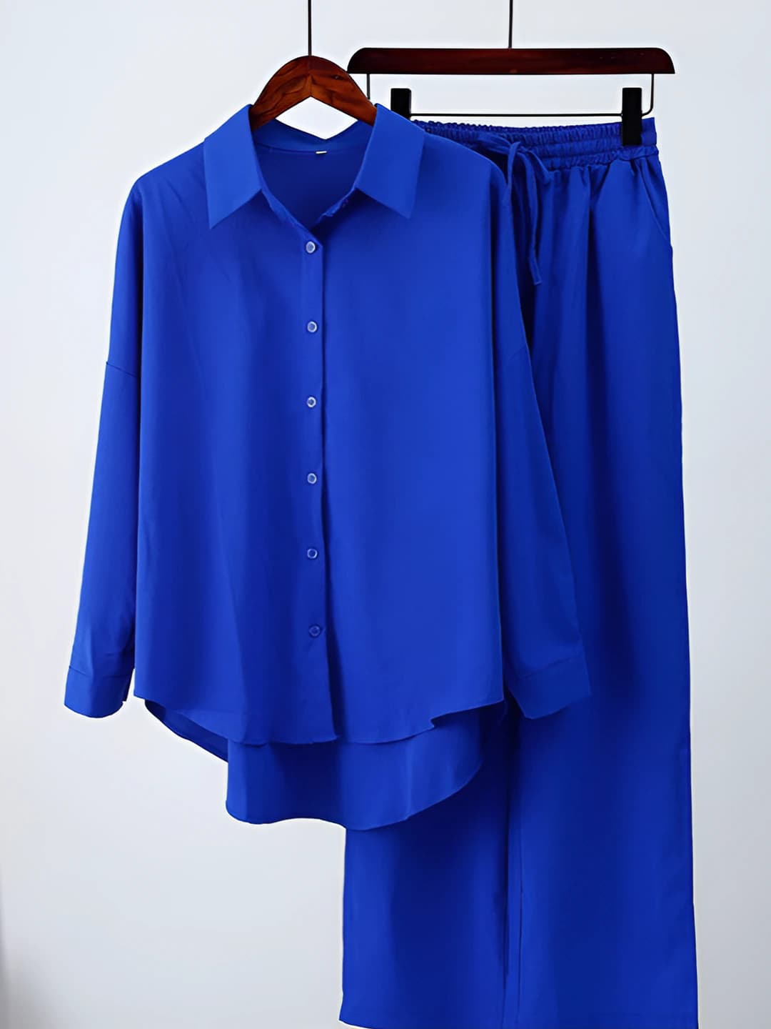 Women's retro high waist loose fit shirt and trouser set, plus size, spring 2026