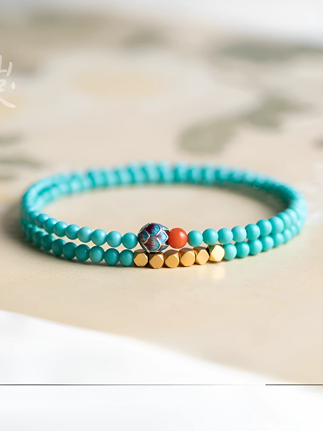 Women's 3mm turquoise beaded bracelet, handmade, geometric shape, ethnic style, light luxury feel, multi-layered