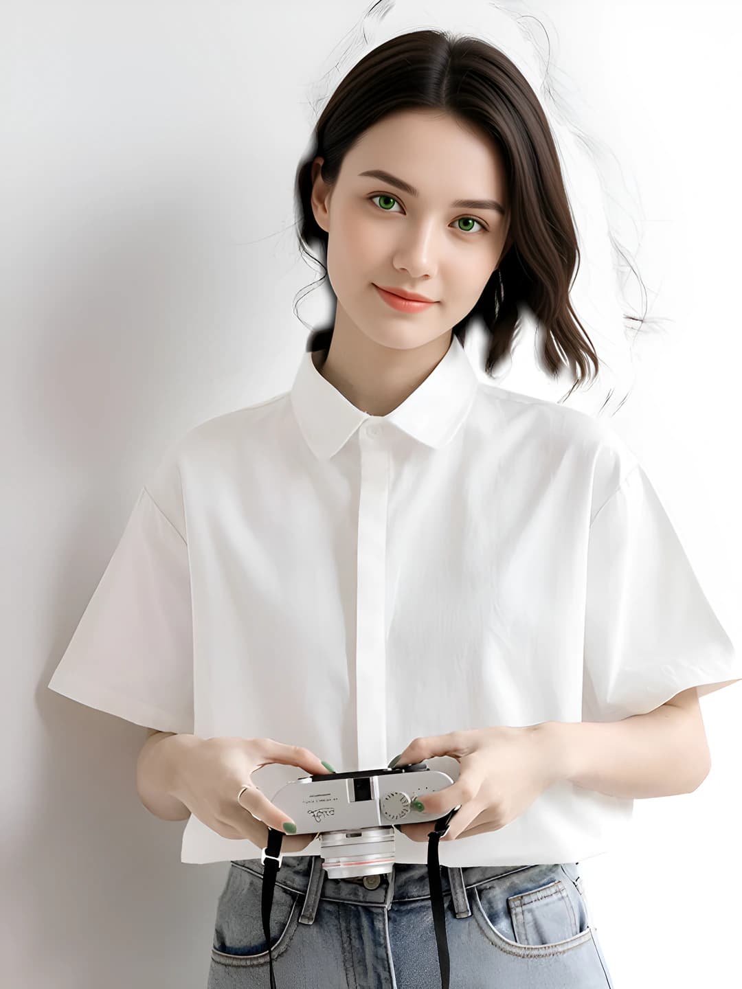 Oq qisqa yengli yashirin tugma