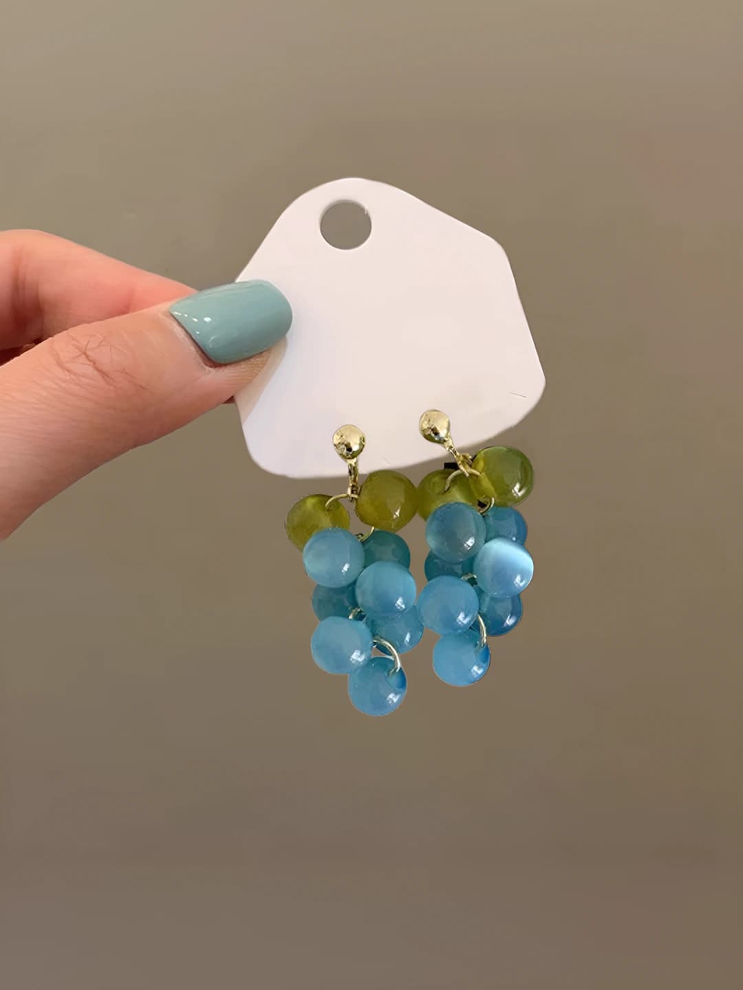 Women's blue grape earrings, 925 silver post, copper base, vacation style design element