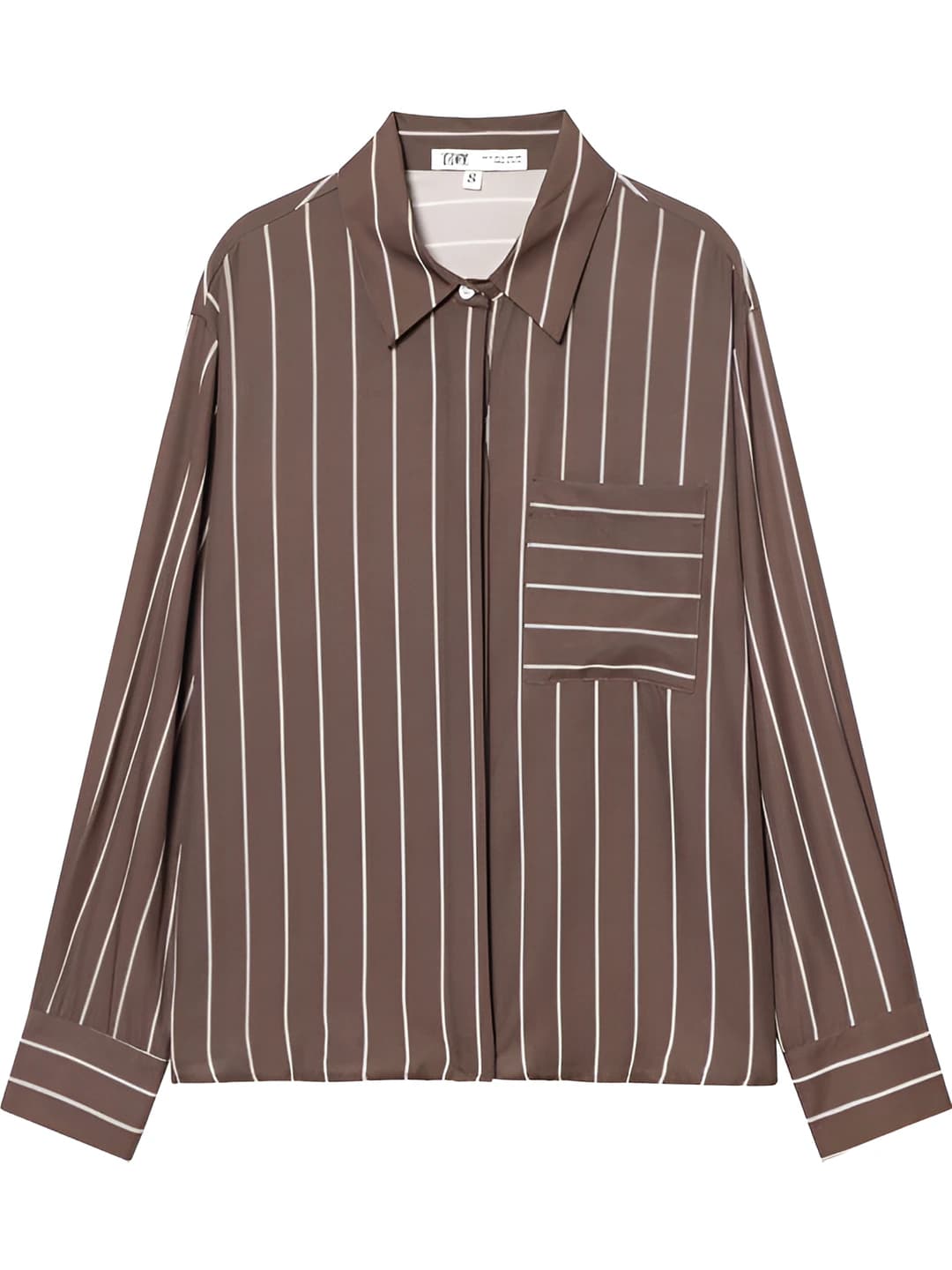 Ayollar uchun uzun yengli chiziqli ko'ylak-shirt, bo'sh (oversize) kesim, qaytarma yoqa, kundalik uslub