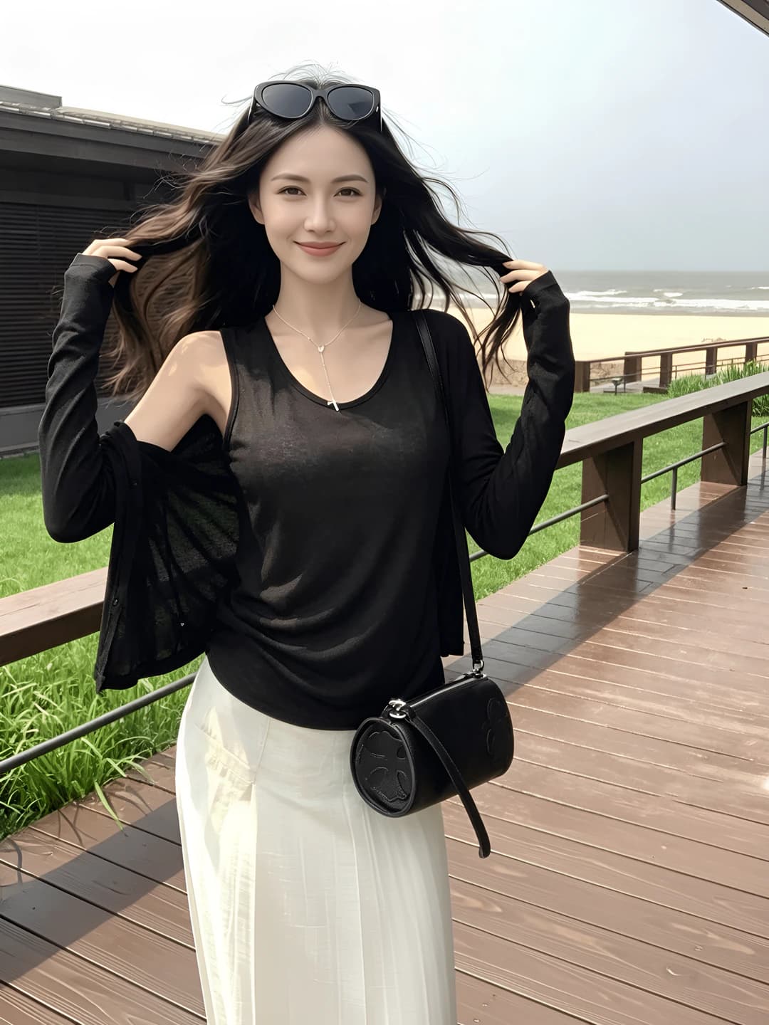 Women's summer sun-protective casual set with long sleeve (t-shirt and shirt)