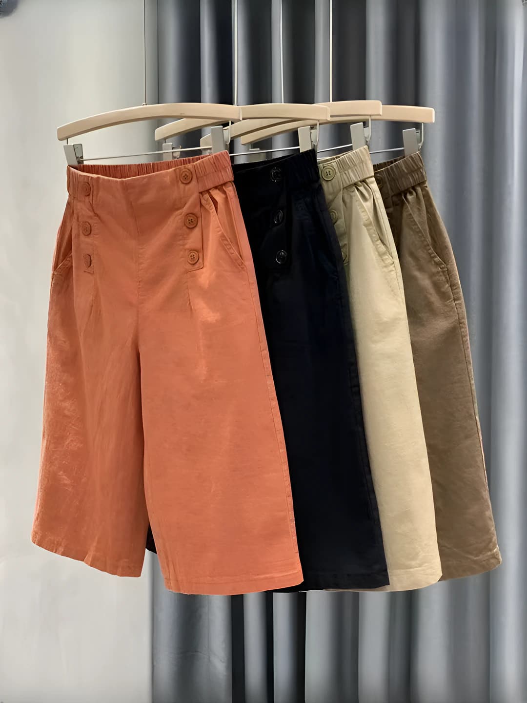 Women's 2026 summer thin knee-length shorts with elastic waist and straight cut