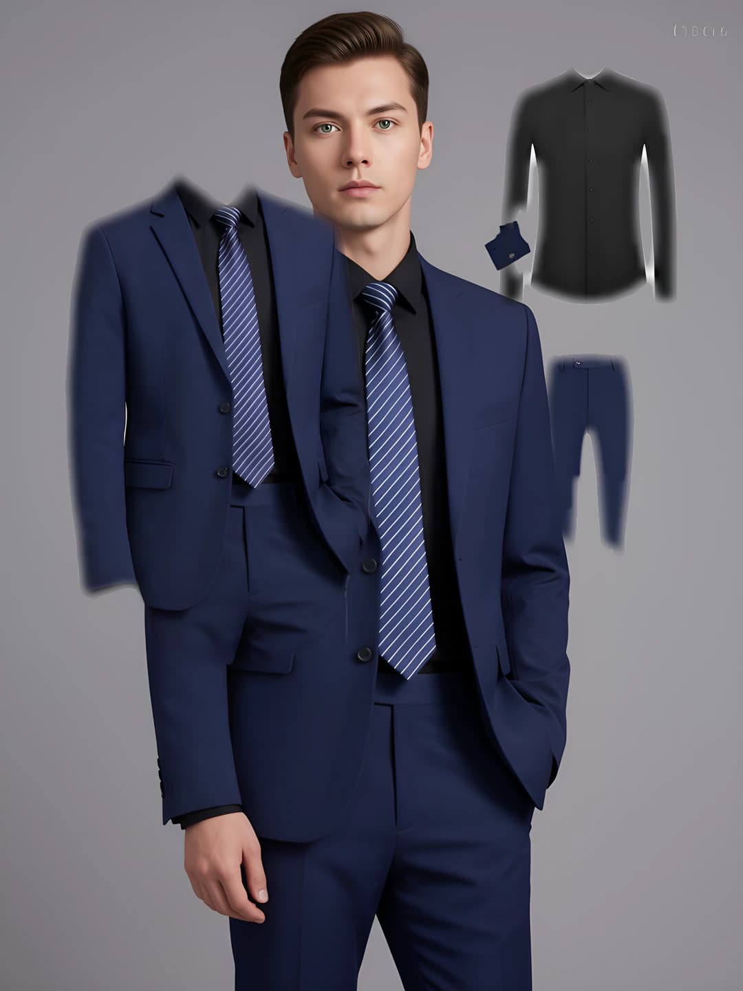 Men - Navy [Suit + Black Shirt + Trousers]