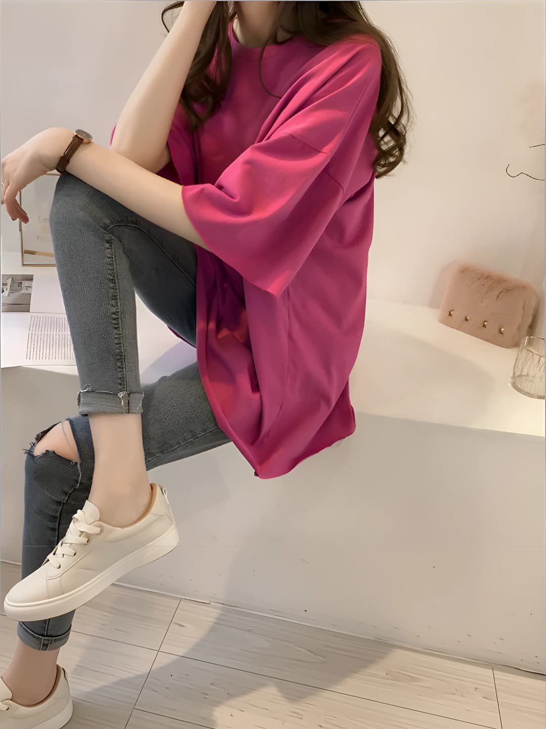 Women's plus size solid colour loose fit short sleeve t-shirt, 2026