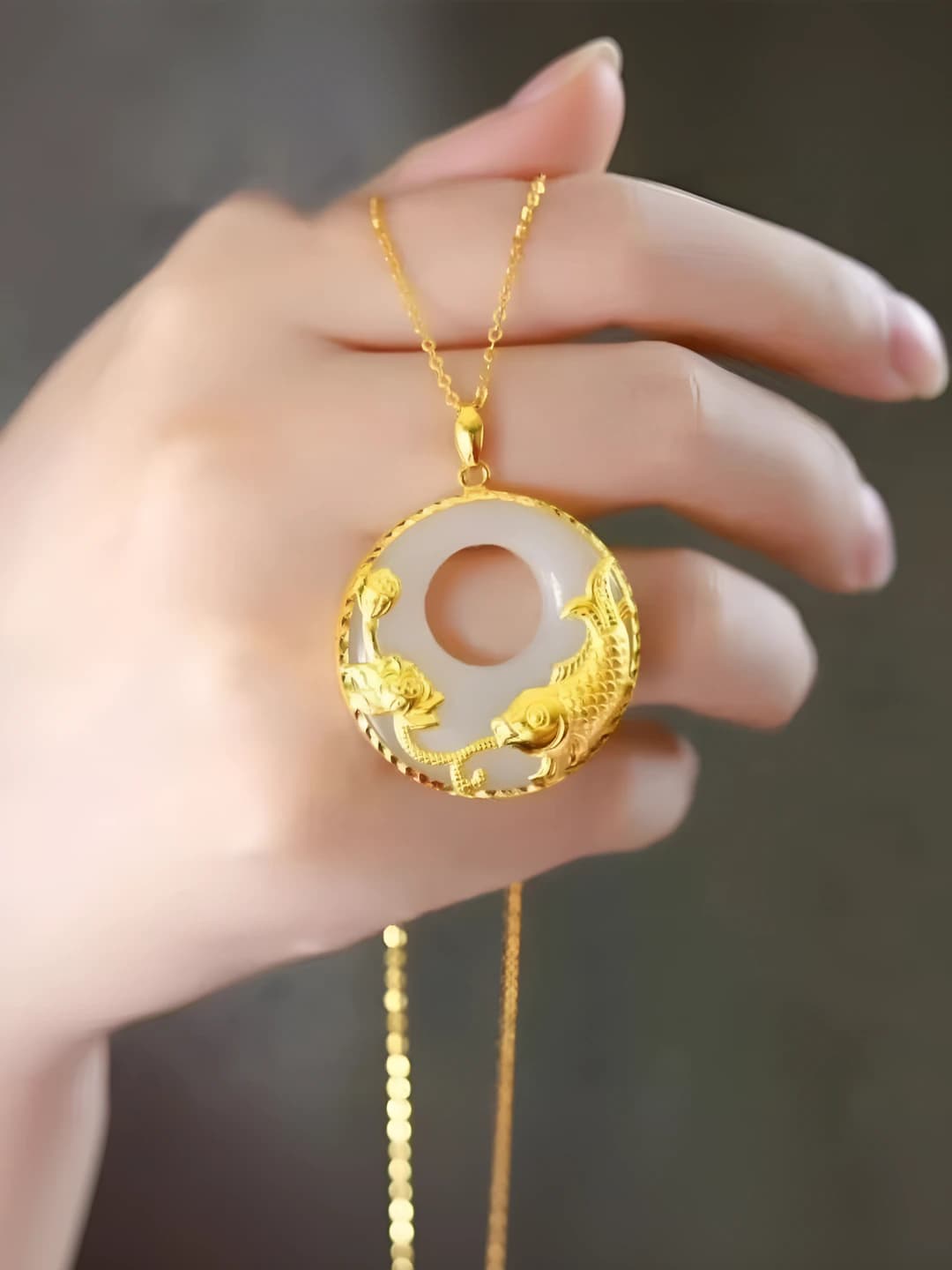 New Chinese style pendant with lotus flower and koi fish design element for women and men