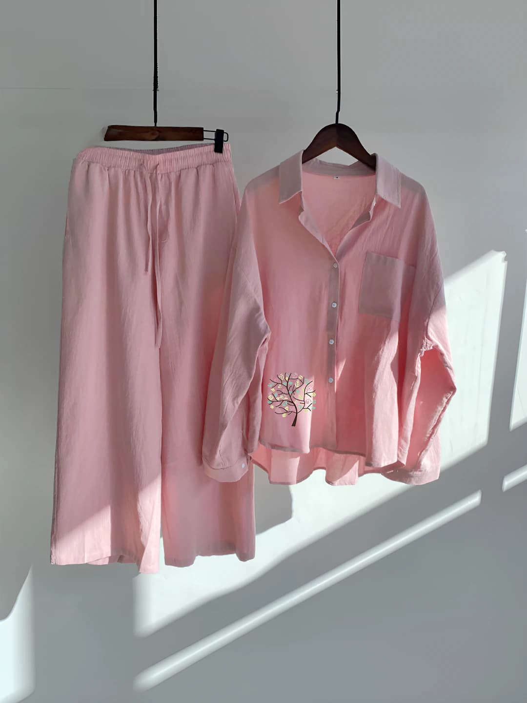 Women's 2026 spring-autumn retro plus size loose fit long sleeve shirt and trousers set