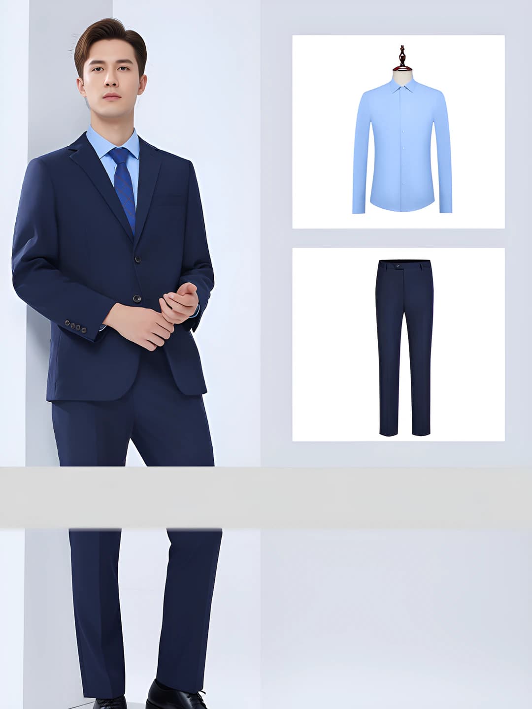 Navy men's suit + pants + shirt