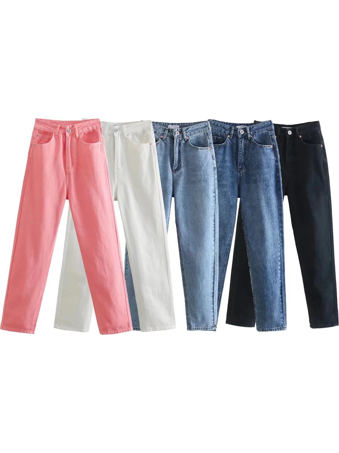 Women's retro high waist straight cut jeans, slimming, solid colour, stretch