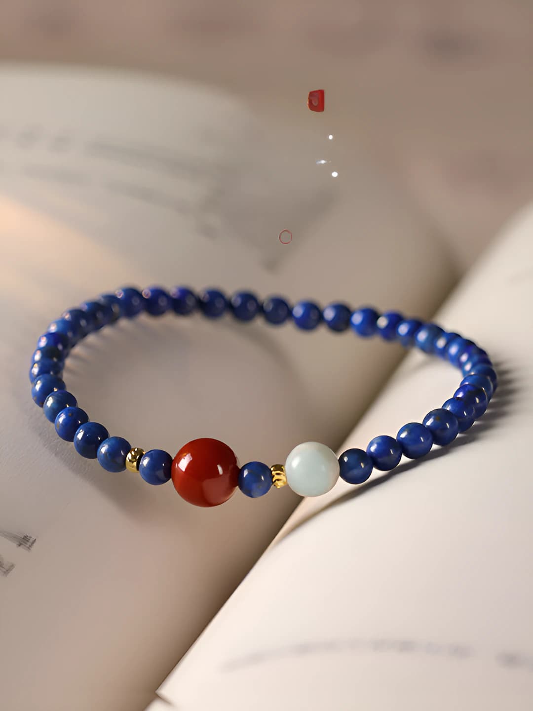 Women's natural lapis lazuli retro style bracelet, 24 stones, handmade