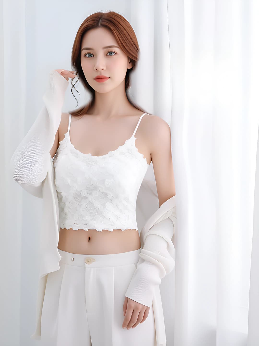 Women's lace strap top, crew neck, sports style, spring