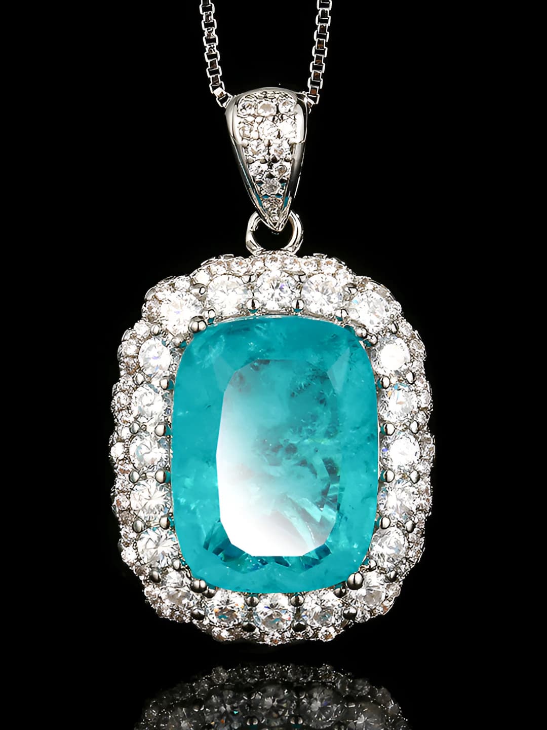 Paraiba blue pendant with box and chain