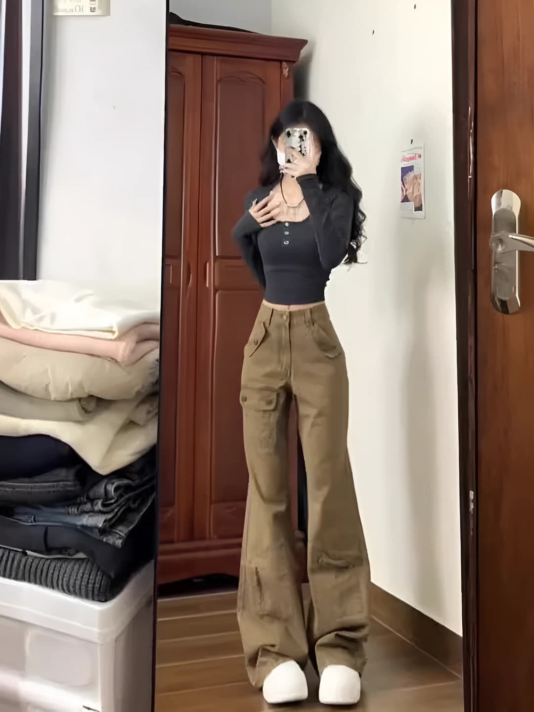 Women's wide and flared jeans spring 2026, high waist, straight cut, wide-leg trousers, non-iron