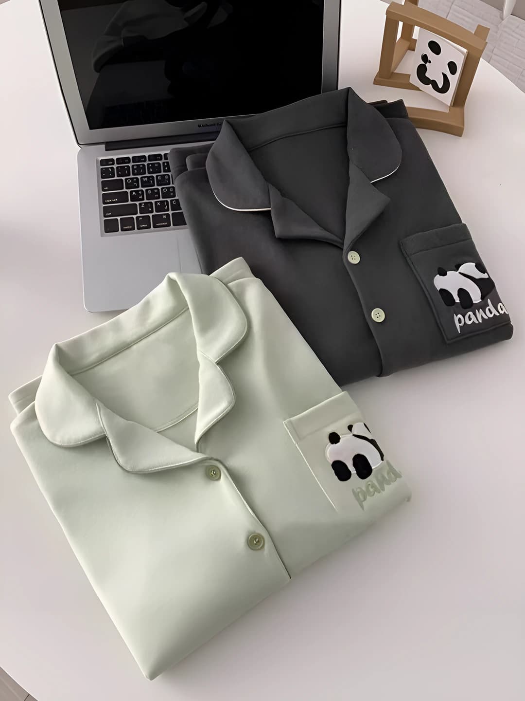 Women's autumn-winter fleece-lined warm solid colour lapel collar long sleeve trousers pajama set