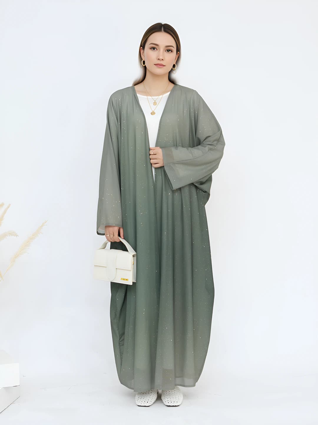 Women's Loriya gradient cardigan and headscarf, crew neck, long sleeve, 3D pattern, polyester fabric