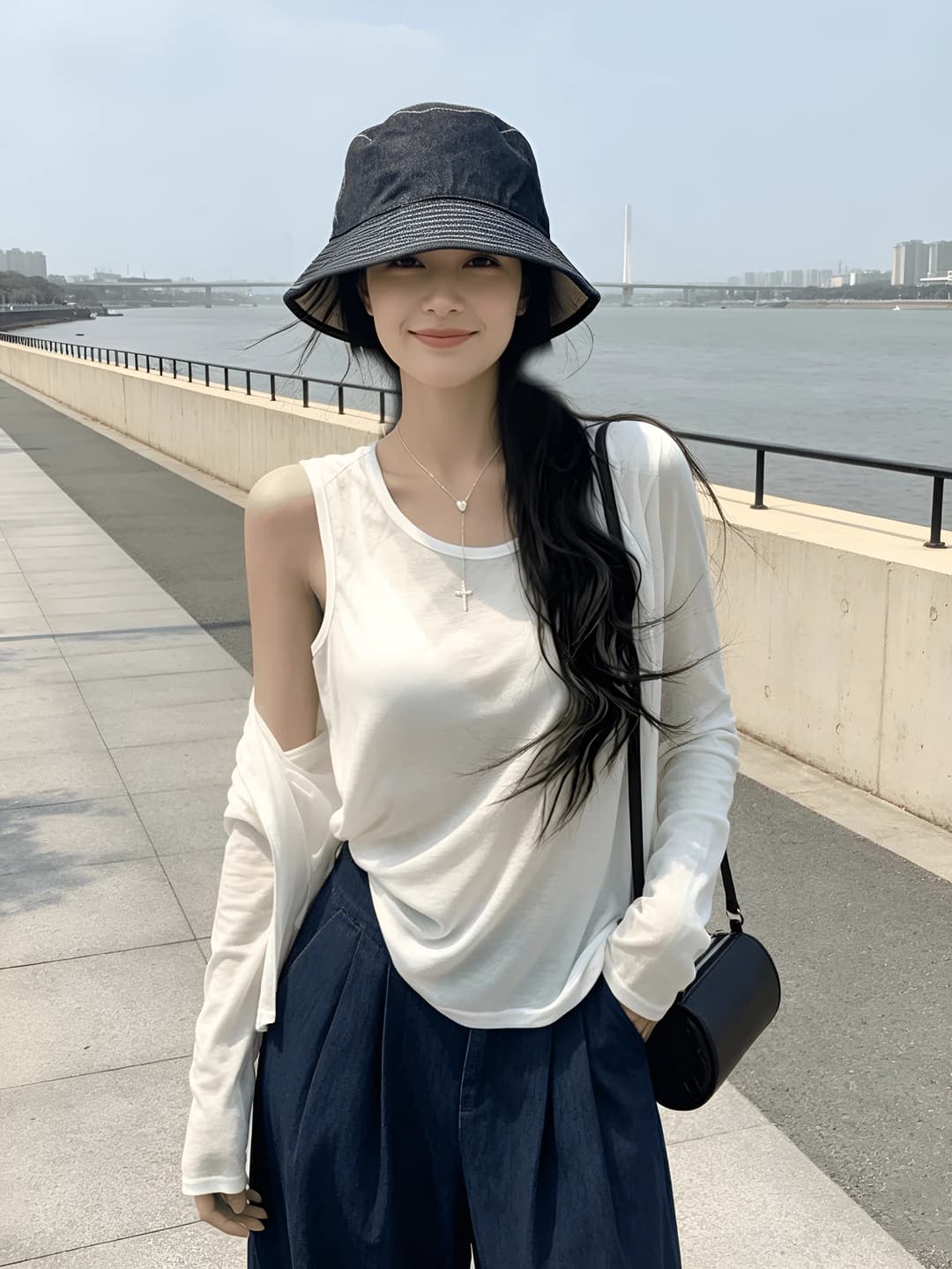 Women's solid colour tank top and long sleeve cardigan set for spring-summer 2026, sun-protective, OL casual style