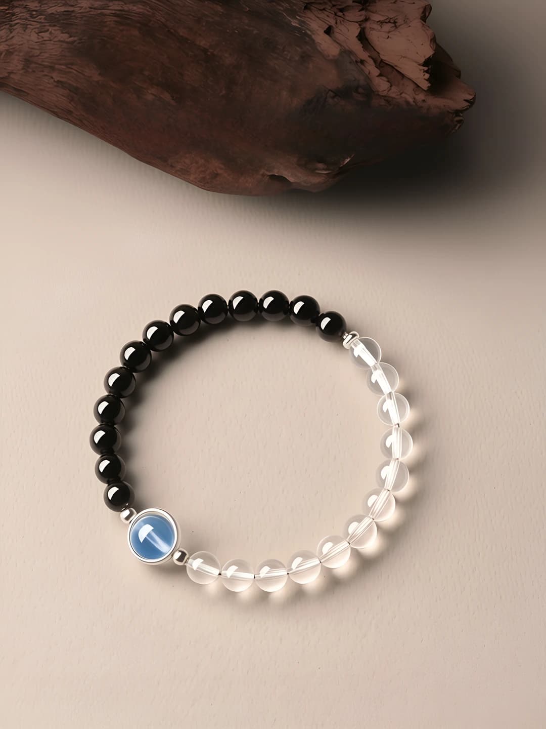 Single loop 6mm obsidian+white crystal