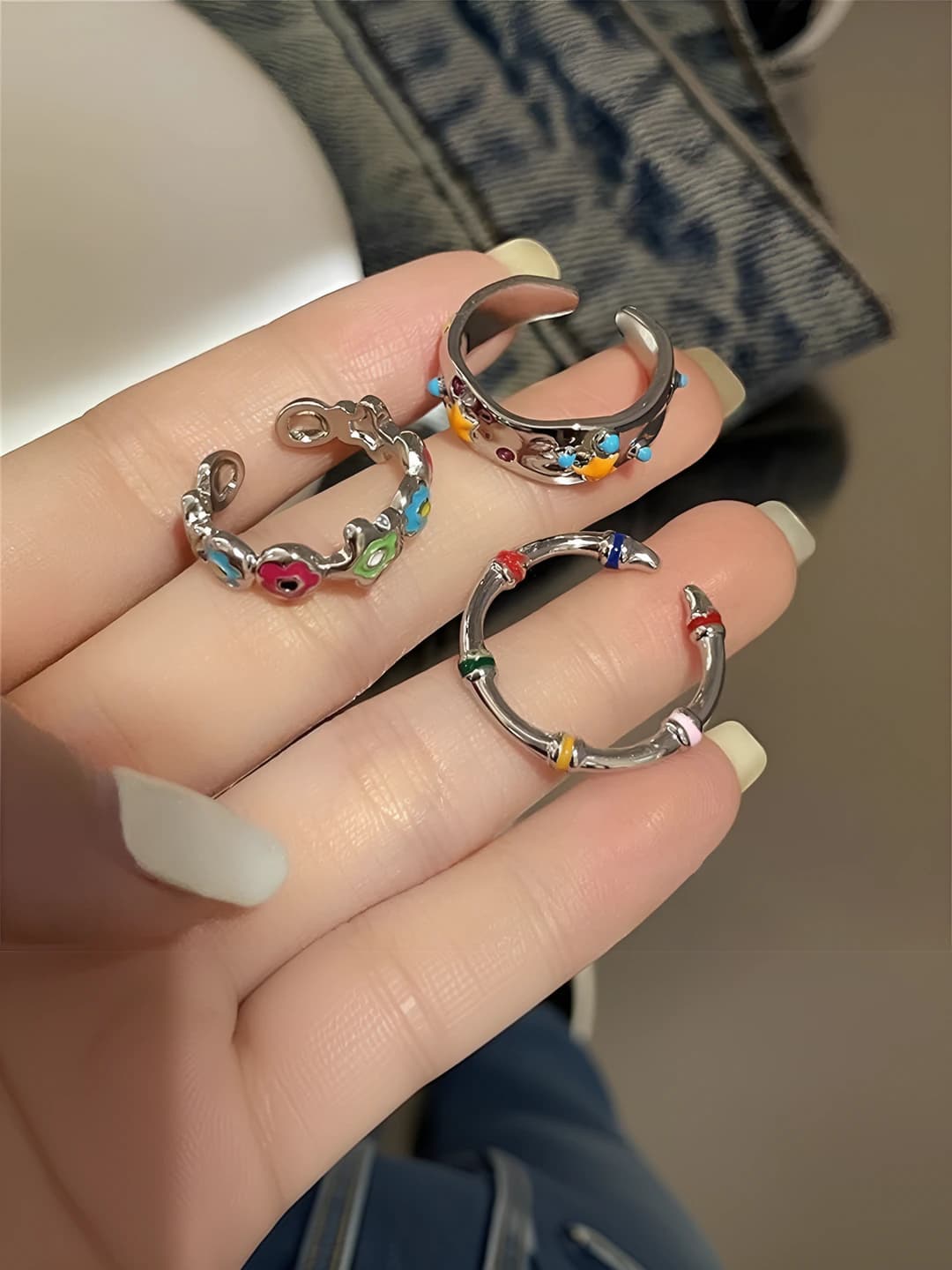 Ayollar uchun rang-barang gullar naqshli ochiq halqali soat, geometrik dizayn elementi, zink qotishmasi, koreys uslubi
