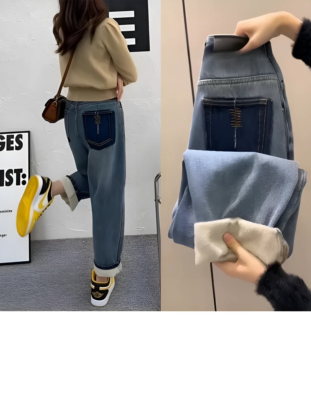 Women's straight jeans 2026 autumn-winter, high waist, embroidered, slimming