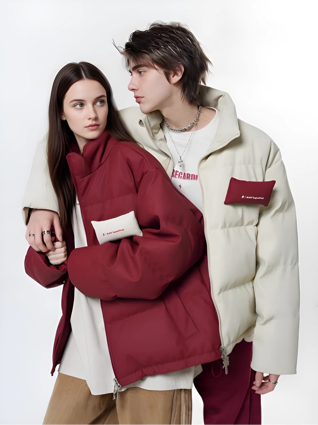 2026 winter women's thickened padded jacket with stand collar, loose fit, long sleeve, zip, solid colour