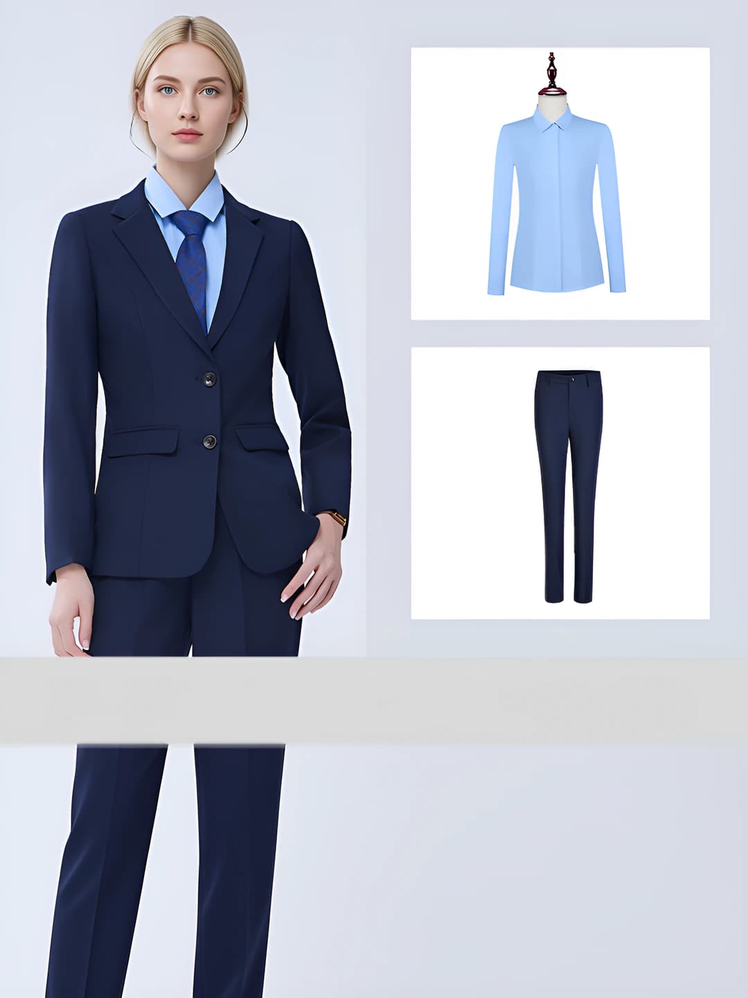 Navy women's suit + pants + shirt