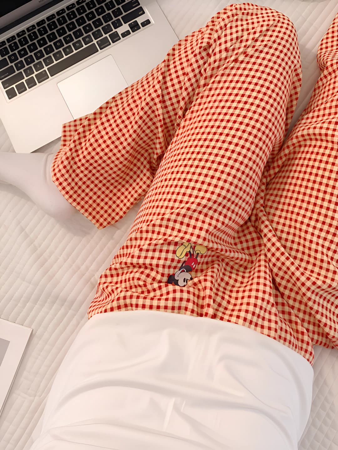Women's pajama pants, bubble cotton, cartoon checked printed, ankle-length trousers, long trousers, can be worn outside