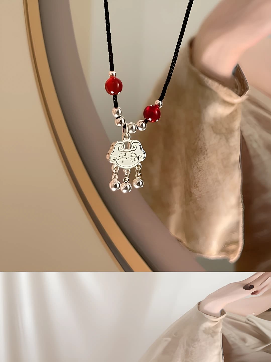 Women's safety lock chain in new Chinese style, retro, alloy, design element: safety lock